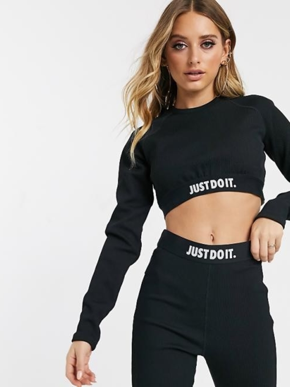 Nike Women's Black Cropped Long-Sleeve Top - JUST DO IT.